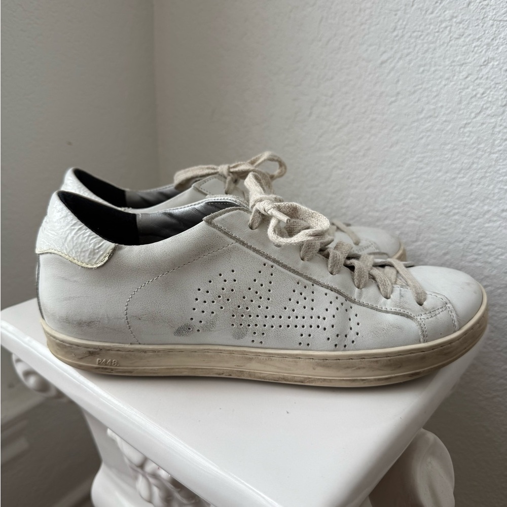P448 White Perforated Low-Top Sneakers Size 39